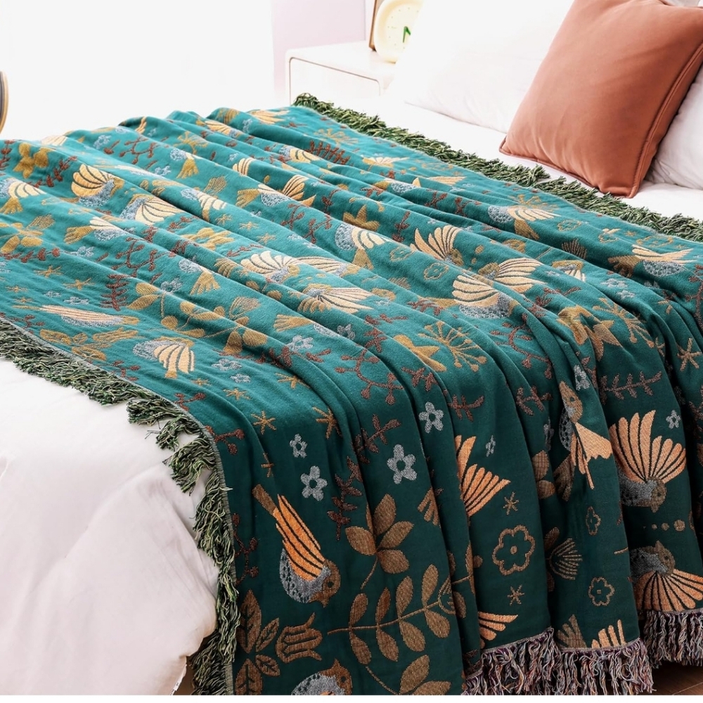 Floral/Bird Patterned Throw Blanket 60x80 Like New!